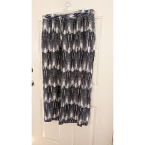 Garnet Hill Black & White Drawstring Wide Leg XL Pants, Flowy, Abstract Print
